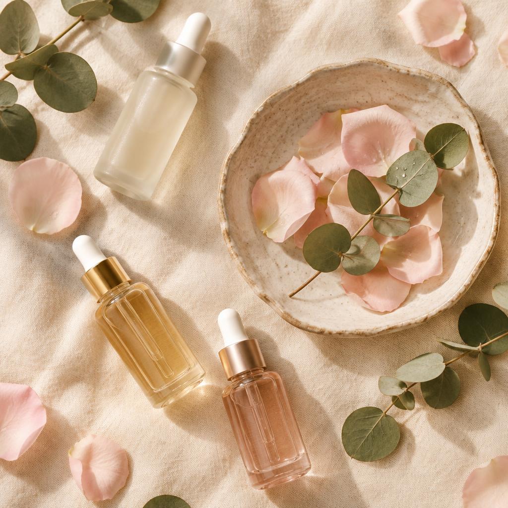 Skincare-Seren mit Rosenblättern